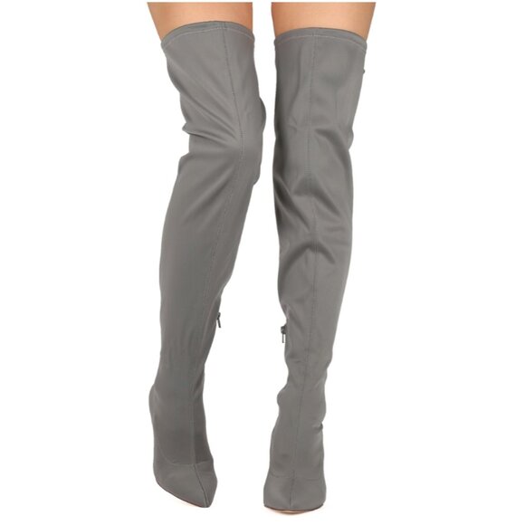 Pointed Toe Gray Over-the-Knee Stiletto Boots – Suede Finish  Statement Style - Picture 3 of 9